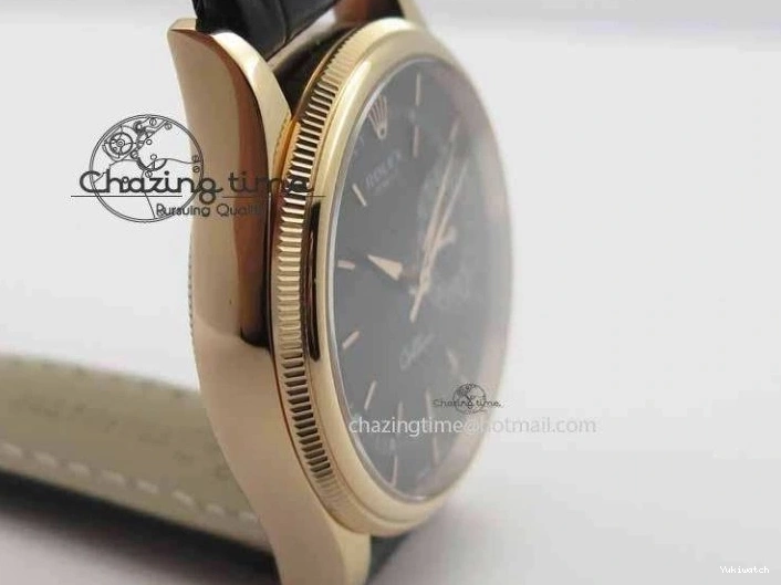 Black RG A3165 Dial Leather Date On Stick Best Edition Strap VF Cellini Markers Black 0708